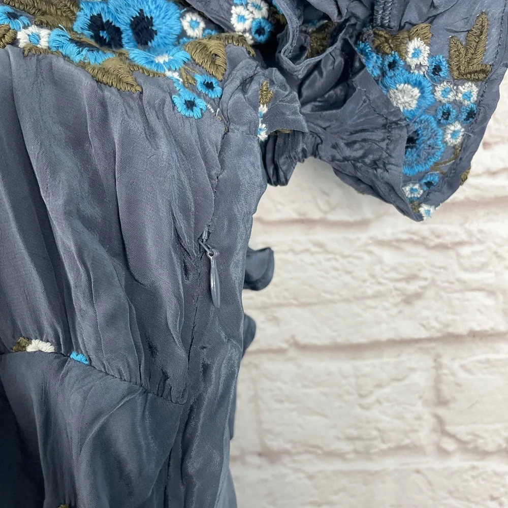 Free People Dusty Blue Floral Ruffled Maxi Dress - Picture 9 of 9